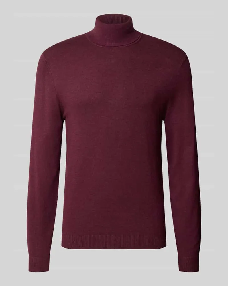 McNeal Slim Fit Rollkragenpullover aus Viskose-Mix mit Rippbündchen Dunkelrot
