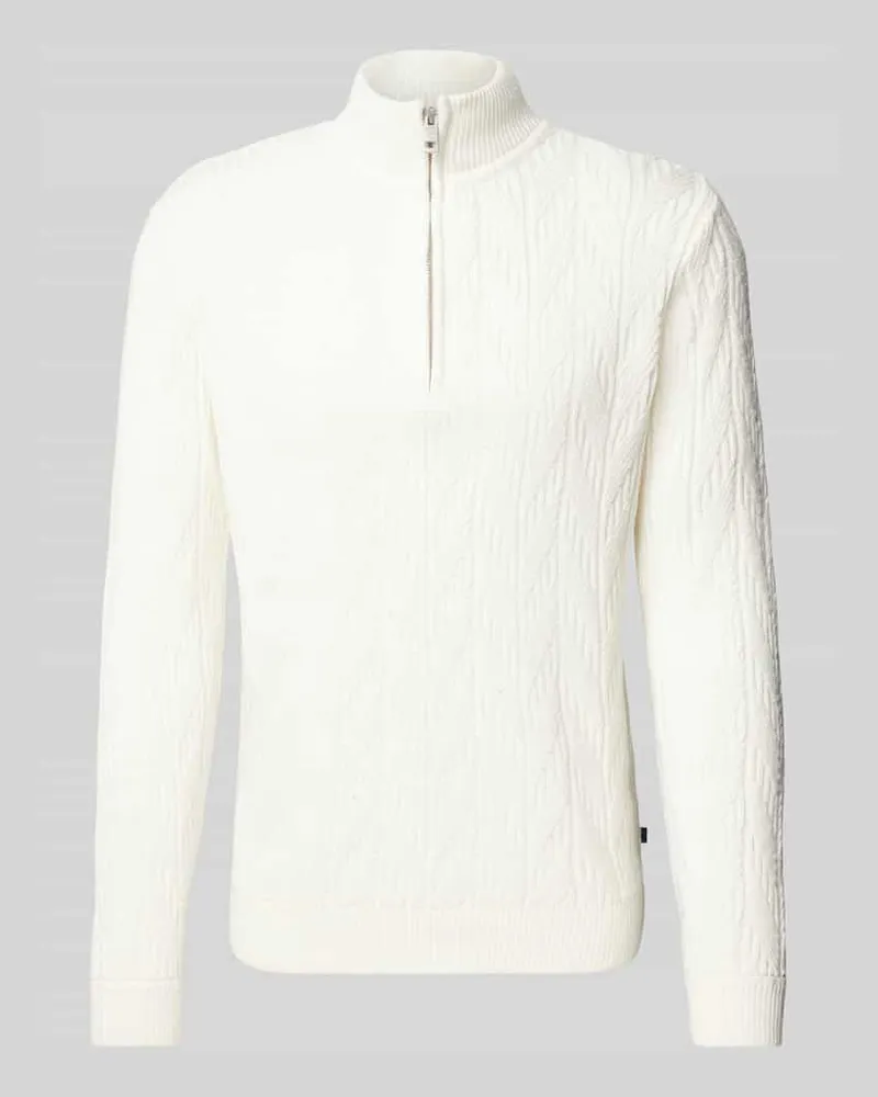 Tom Tailor Regular Fit Troyer aus Baumwoll-Mix mit Zopfstrickmuster Offwhite