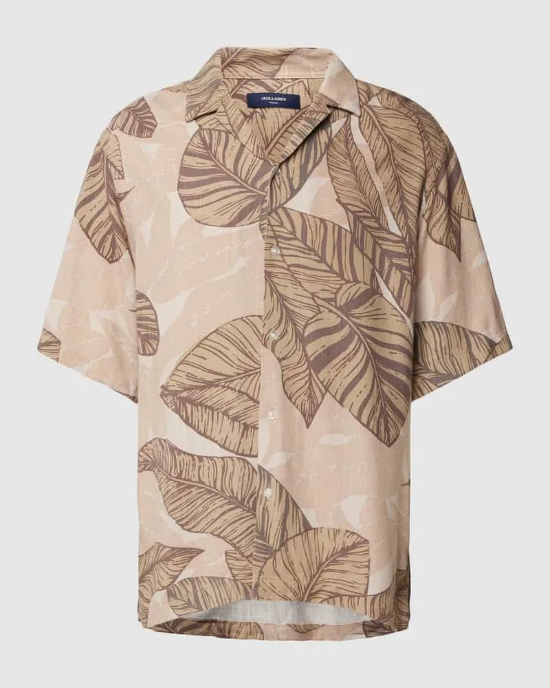 Jack & Jones Freizeithemd mit Leinen-Anteil und Allover-Print Modell 'BLUREX Beige