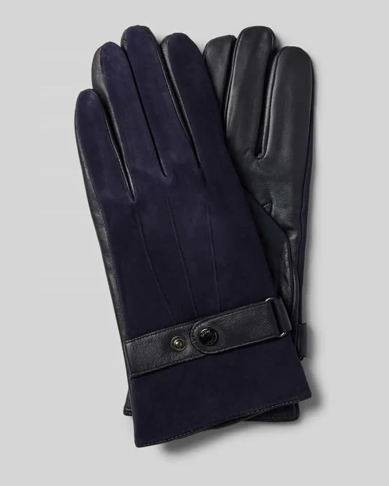 JOOP! Lederhandschuhe aus Schafsleder mit Druckknopfriegel Dunkelblau