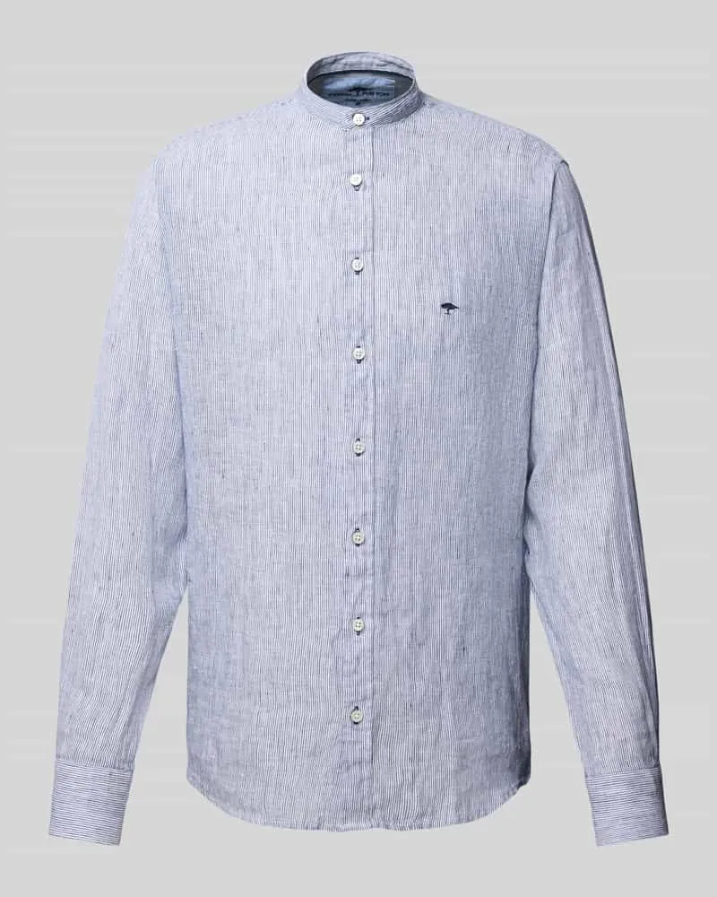Fynch-Hatton Slim Fit Leinenhemd mit Stehkragen Marine