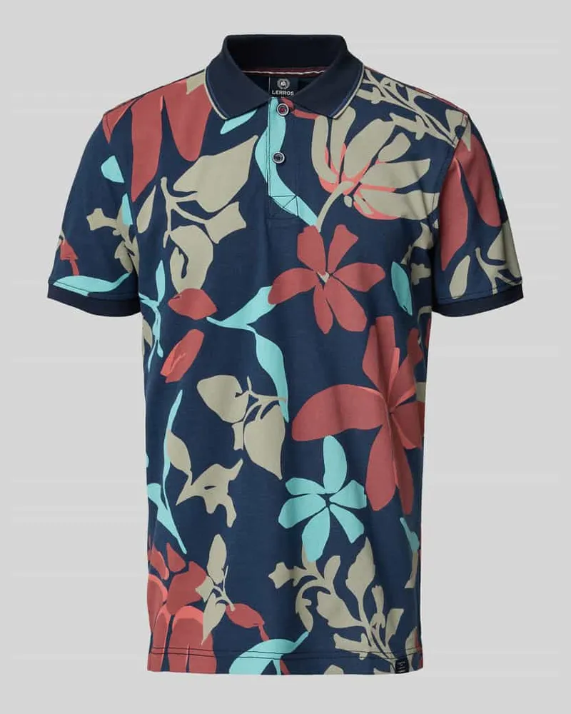 Lerros Regular Fit Poloshirt mit gerippten Ärmelbündchen Dunkelblau