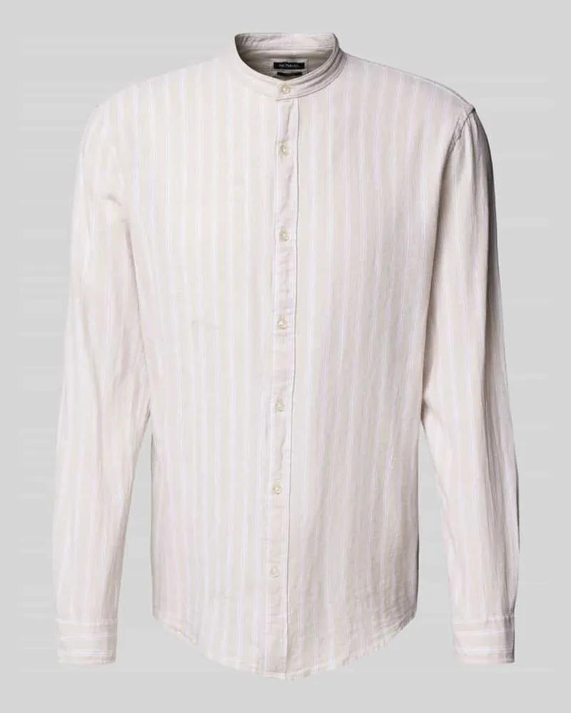 McNeal Slim Fit Freizeithemd aus Leinen-Mix mit Maokragen Beige