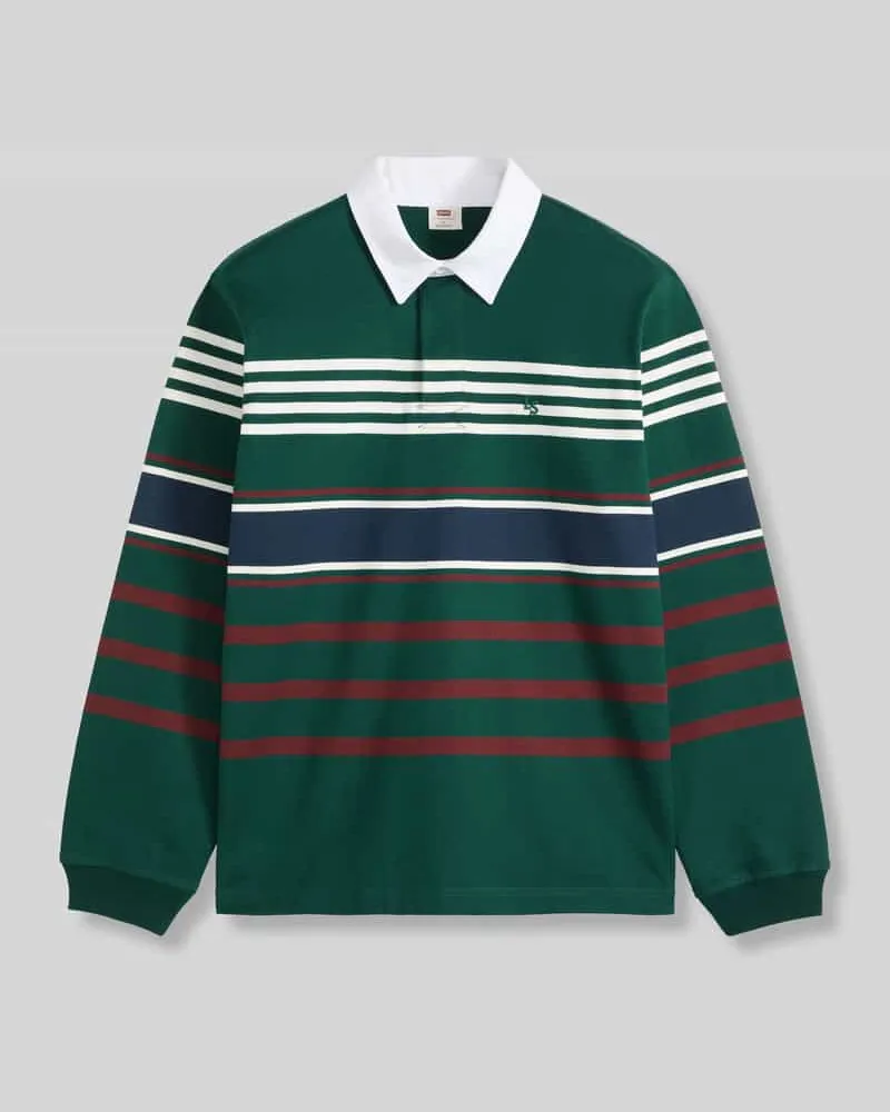 Levi's Relaxed Fit Poloshirt aus reiner Baumwolle Modell 'STRIPPED RUGBY Dunkelgruen