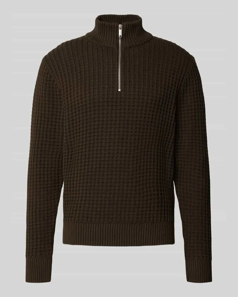 Selected Homme Regular Fit Troyer in Waffel-Struktur Modell 'TOM Schoko