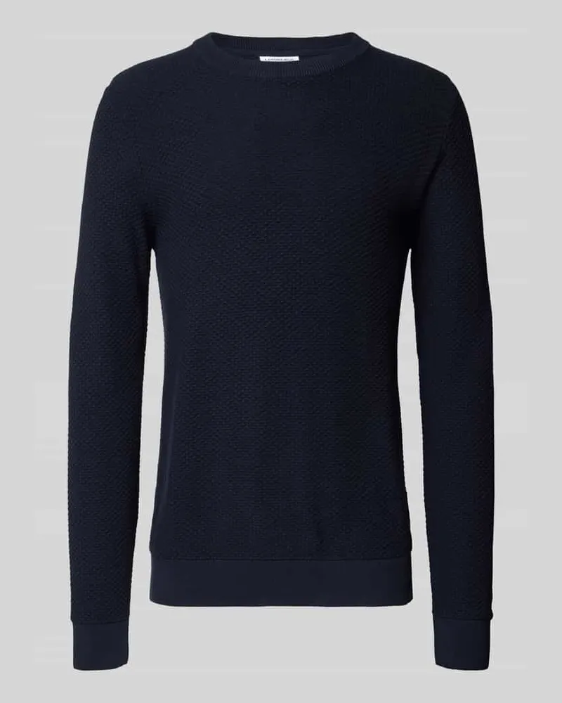 Lindbergh Strickpullover mit Strukturmuster und Rundhalsausschnitt Dunkelblau