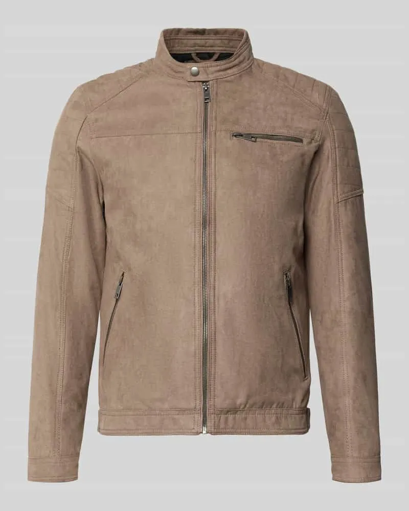 Jack & Jones Jacke in Leder-Optik Modell 'JEROCKY Taupe