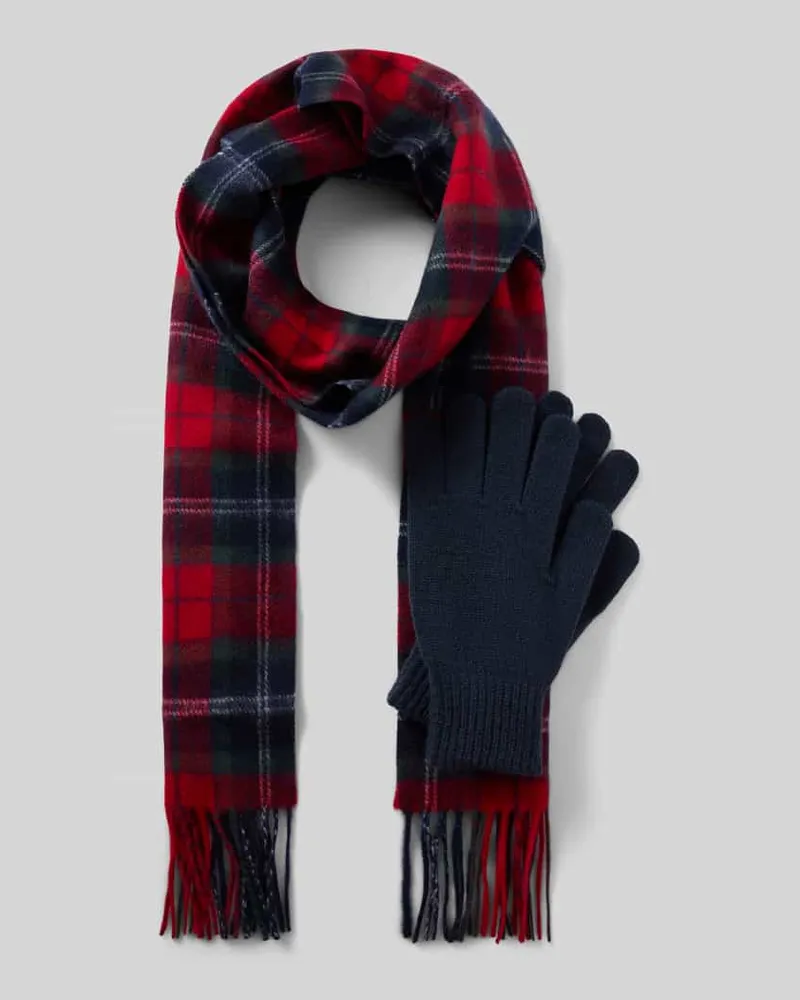 Barbour Schal mit Fransen im 2-teiligen Set Rot