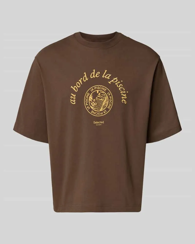 Selected Homme Relaxed Fit T-Shirt aus reiner Baumwolle Modell 'BOXYNORMAN GRAPHIC Dunkelbraun