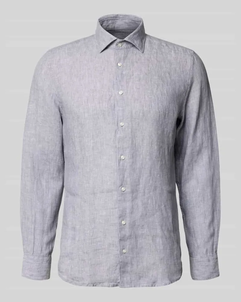 Seidensticker Slim Fit Business-Hemd aus Leinen mit Kentkragen Silber