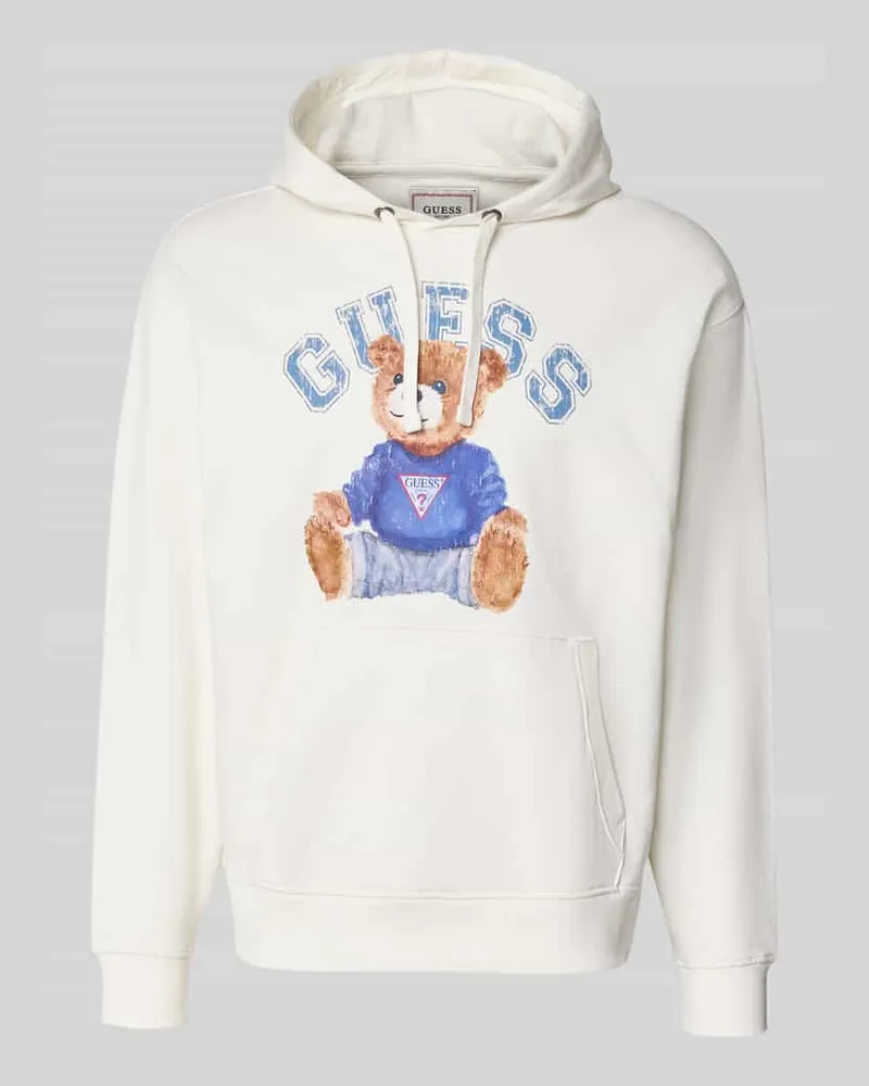Guess Hoodie mit Label-Print und Känguru-Tasche Weiss