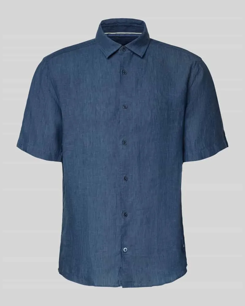 Olymp Casual Fit Freizeithemd aus Leinen Dunkelblau