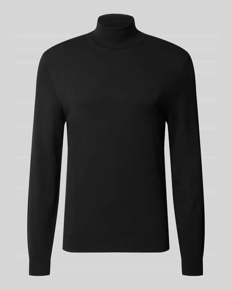 McNeal Slim Fit Rollkragenpullover aus Viskose-Mix mit Rippbündchen Black