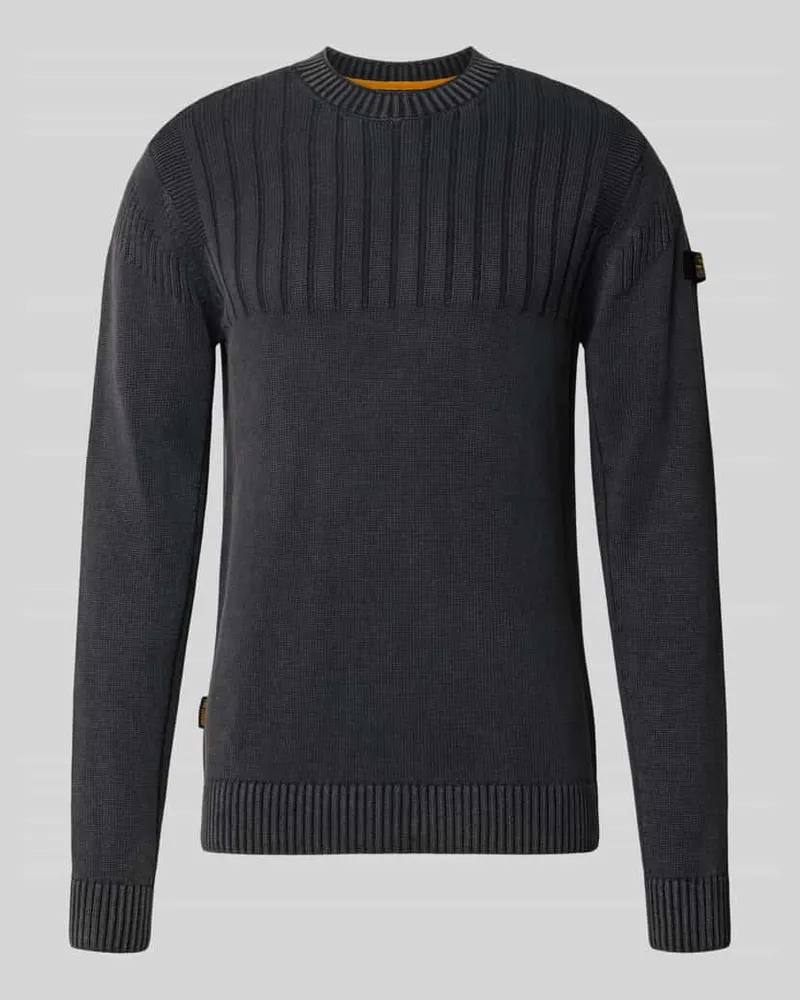 PME Legend Regular Fit Strickpullover aus reiner Baumwolle mit Label-Detail Graphit