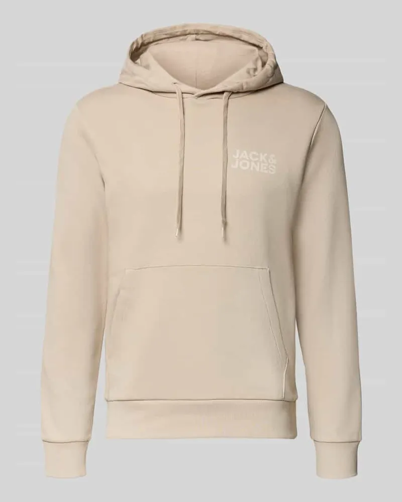 Jack & Jones Hoodie mit Label-Print und Känguru-Tasche Beige