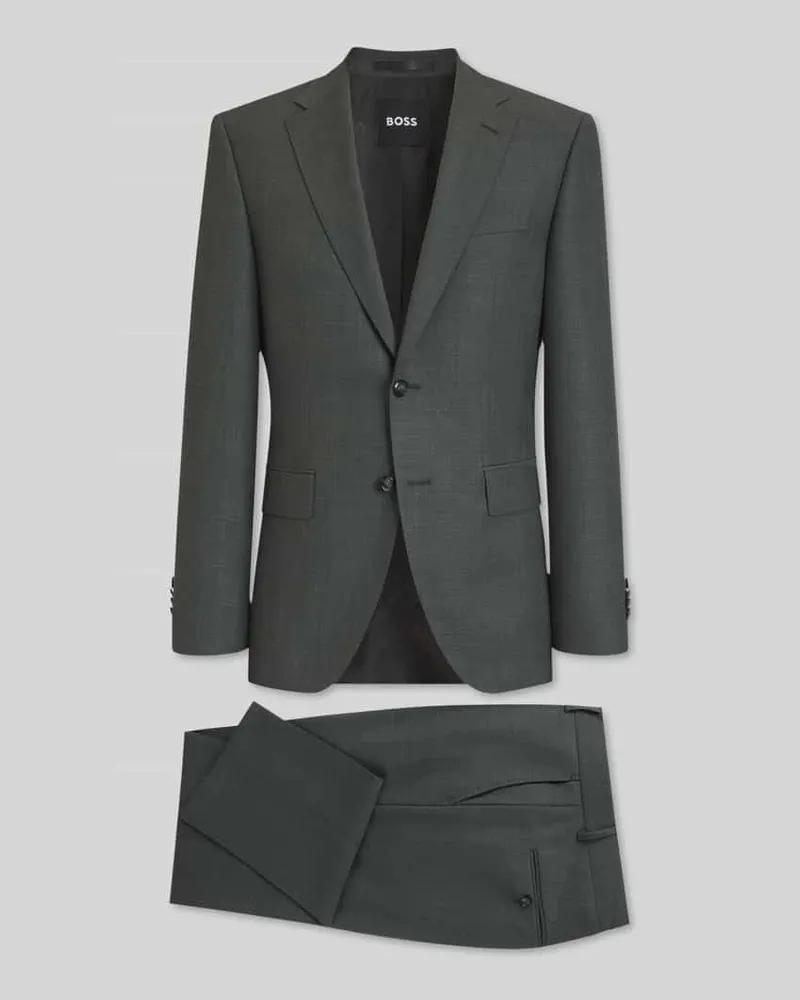HUGO BOSS Slim Fit Anzug aus Wolle mit feinem Webmuster Gruen