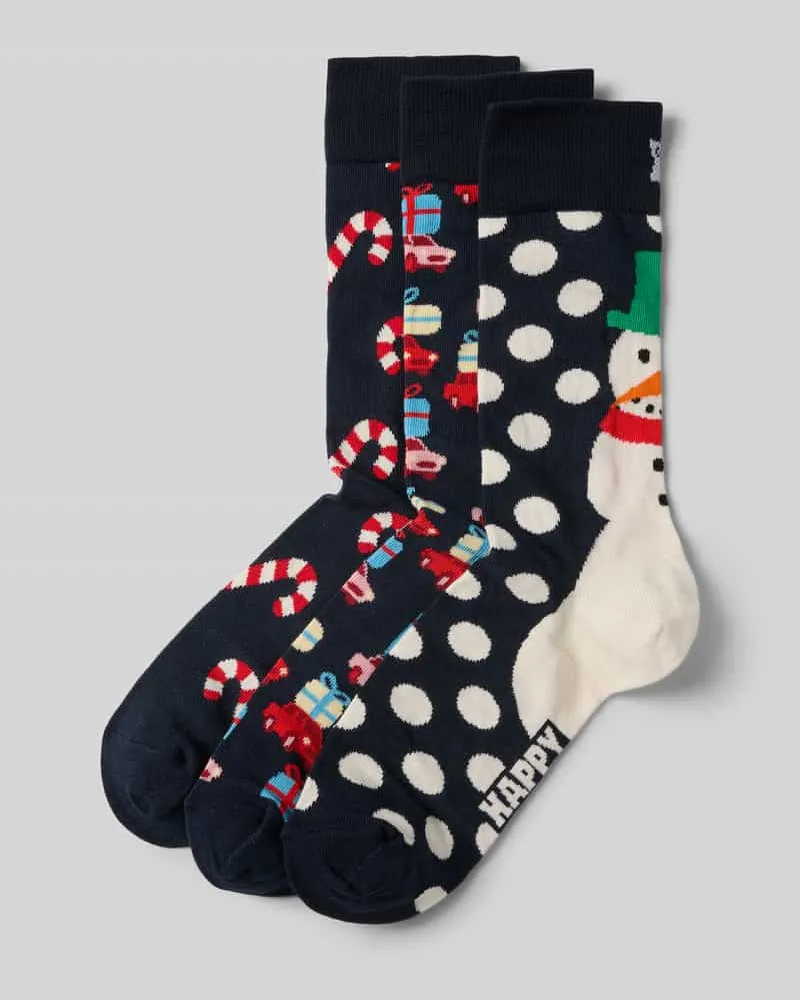 Happy Socks Socken mit Label-Print im 3er-Pack Blau