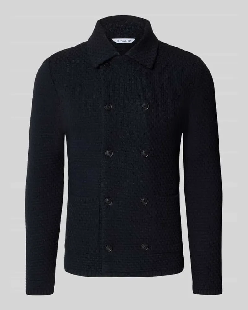 Manuel Ritz Slim Fit Cardigan mit Leinen-Alpaka-Anteil in Strick-Optik Marine