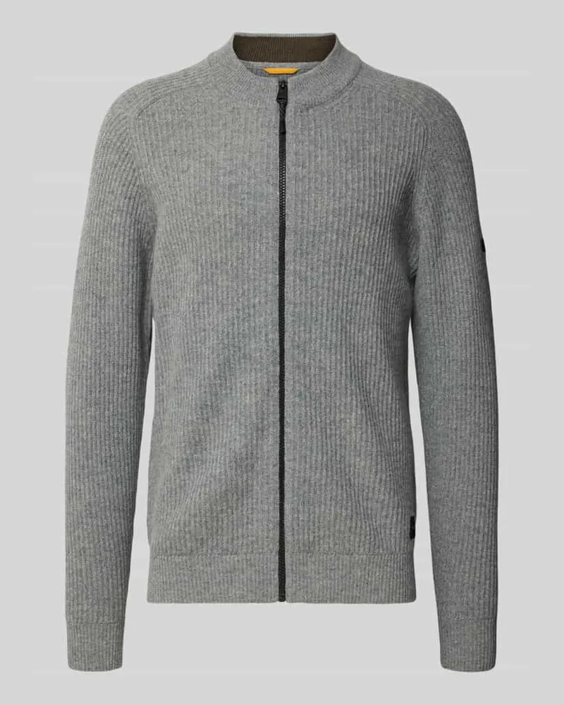 Camel Active Strickjacke mit Reißverschluss Hellgrau