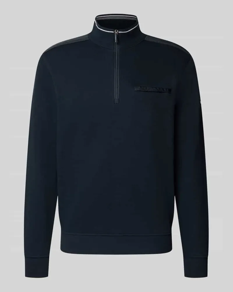 Bugatti Regular Fit Strickpullover aus Baumwoll-Mix mit Brusttasche Marine
