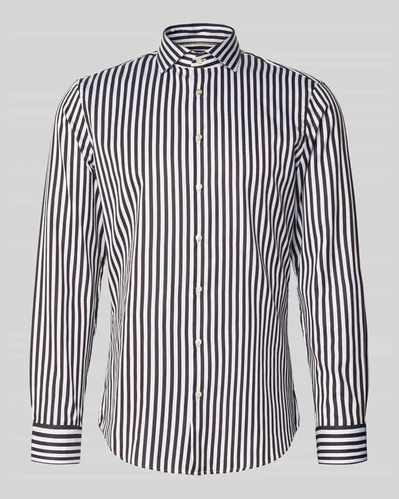 JAKE*S Slim Fit Business Hemd aus Baumwolle mit Haikragen Dunkelbraun