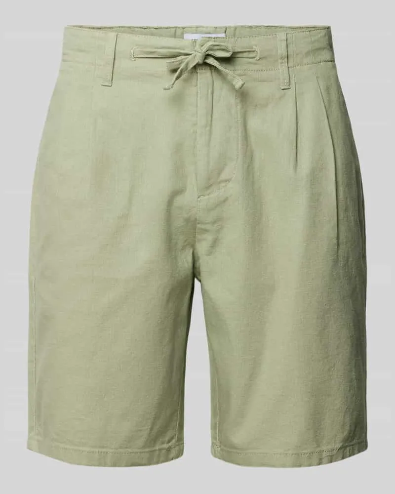Only & Sons Regular Fit Shorts aus Baumwoll-Mix mit Leinen-Anteil Modell 'LARGO Oliv