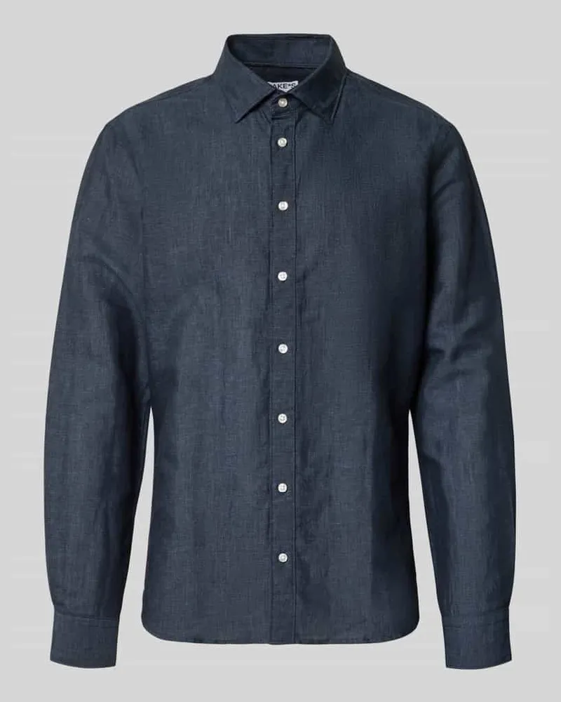 JAKE*S Regular Fit Freizeithemd aus Leinen-Mix Jeansblau