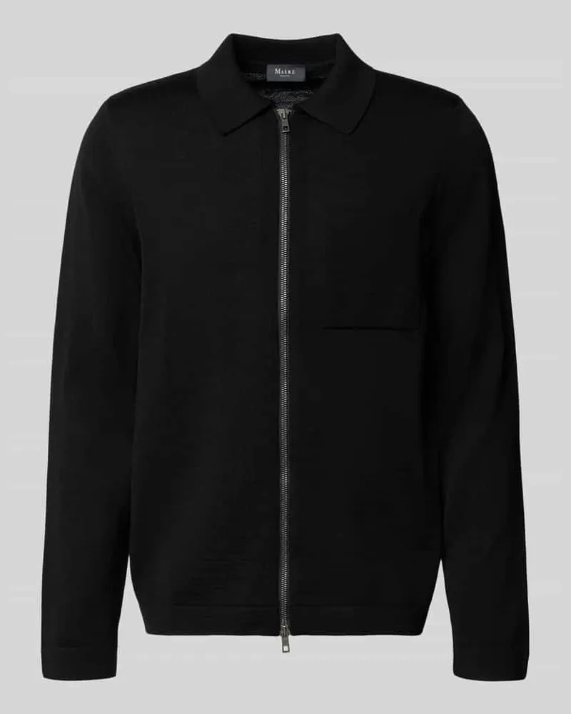 Maerz Regular Fit Strickjacke aus reiner Schurwolle mit Umlegekragen Black
