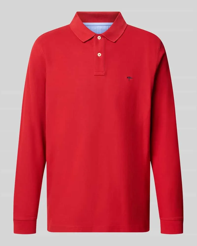 Fynch-Hatton Regular Fit Langarm-Poloshirt mit Label-Stitching Rot