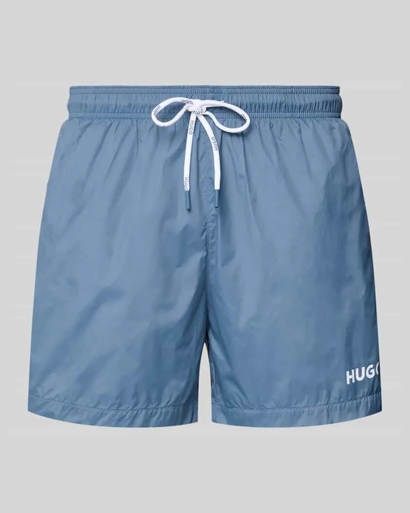 HUGO BOSS Badeshorts mit Label Print Modell 'HAITI Hellblau