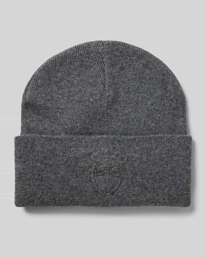 Knowledge Cotton Apparel Beanie mit Label-Detail Anthrazit