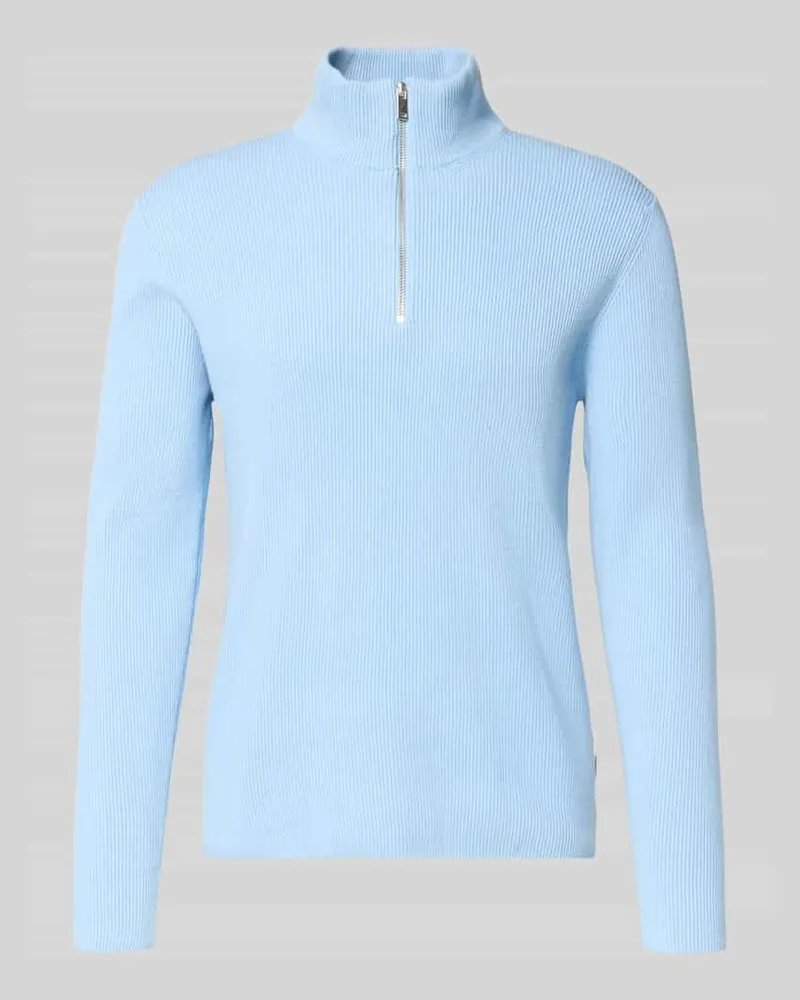 Lindbergh Strickpullover mit Stehkragen und Reißverschluss Hellblau