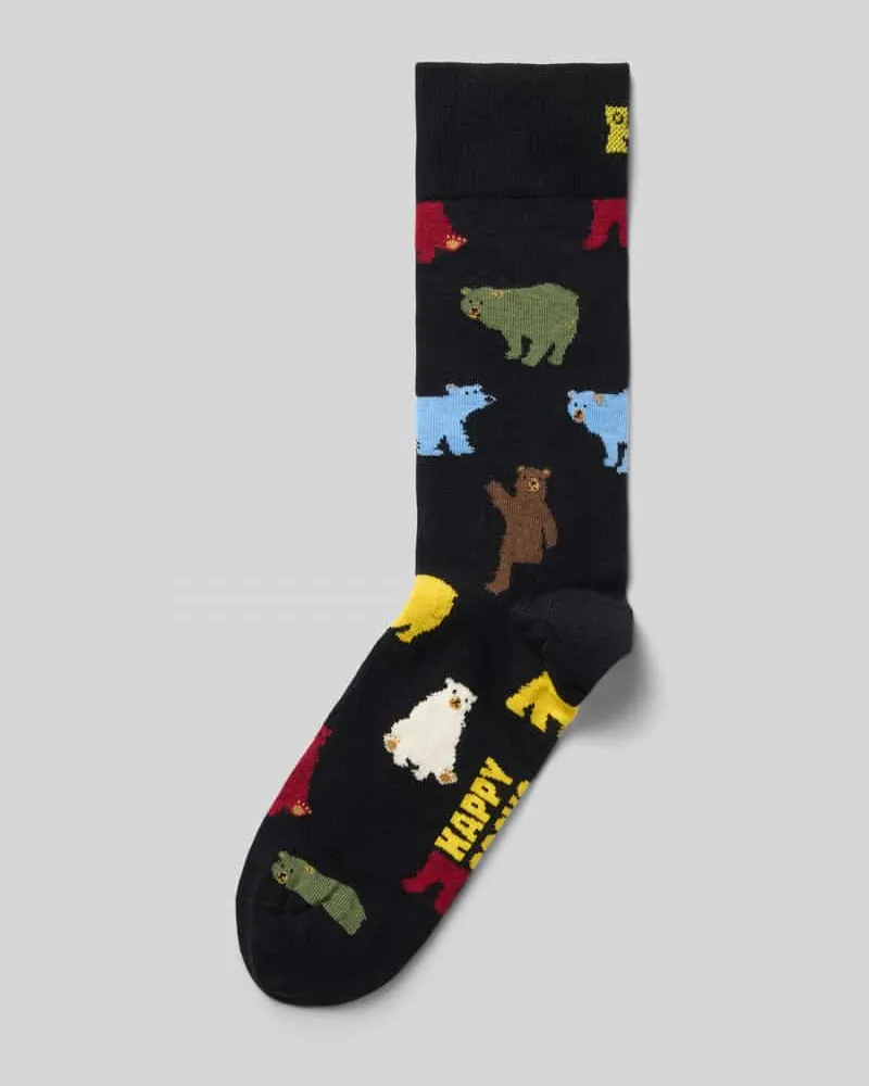 Happy Socks Socken mit Label-Print Modell 'Bear Black