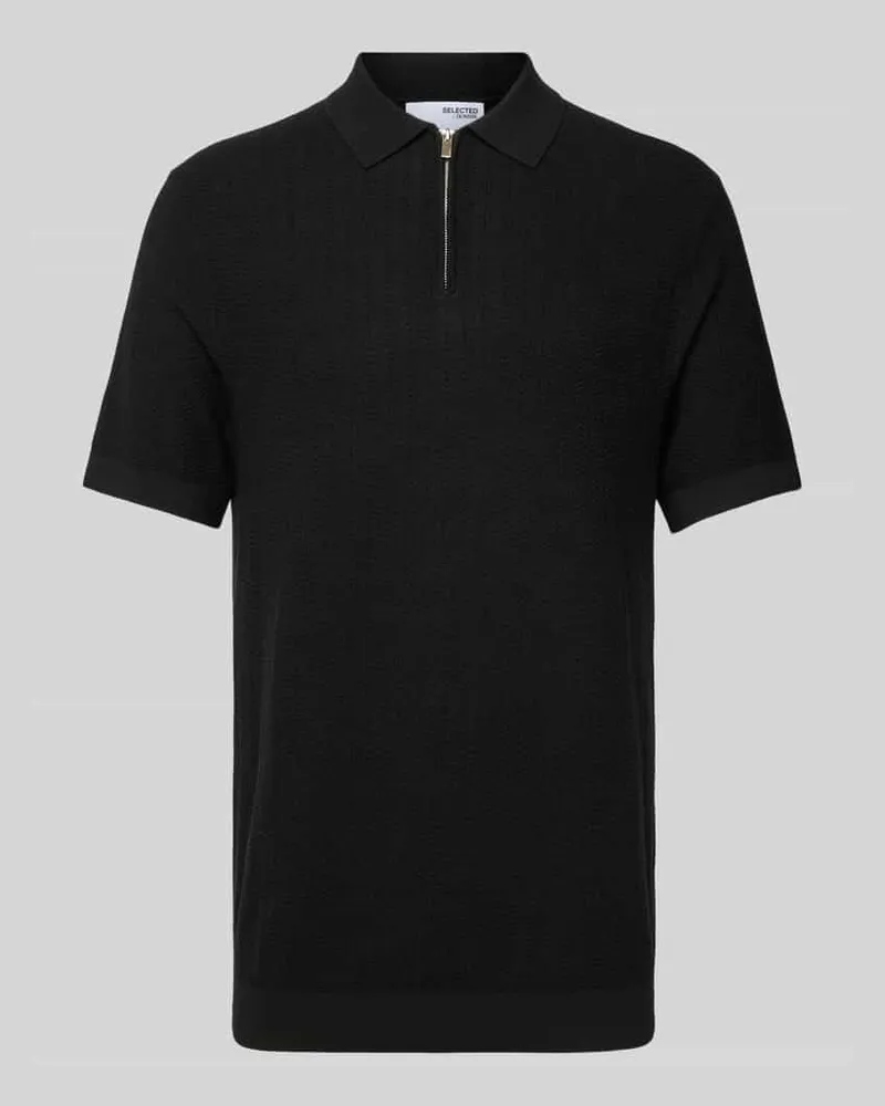 Selected Homme Poloshirt mit kurzem Reißverschluss Black