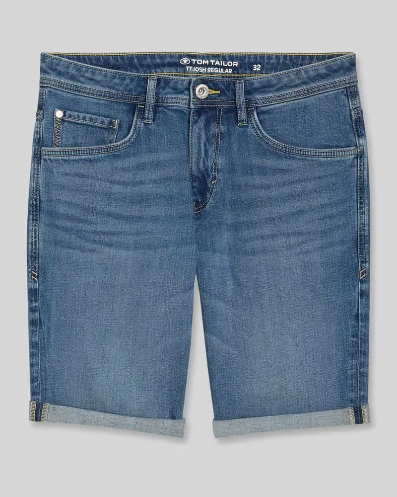 Tom Tailor Regular Fit Jeans Bermudas aus Baumwoll-Mix Blau