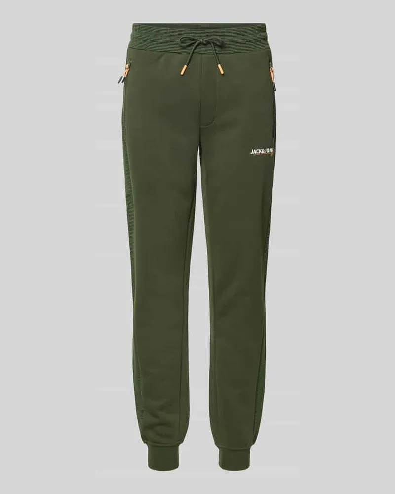Jack & Jones Slim Fit Sweatpants mit Logo-Print Modell 'Gordon Oliv