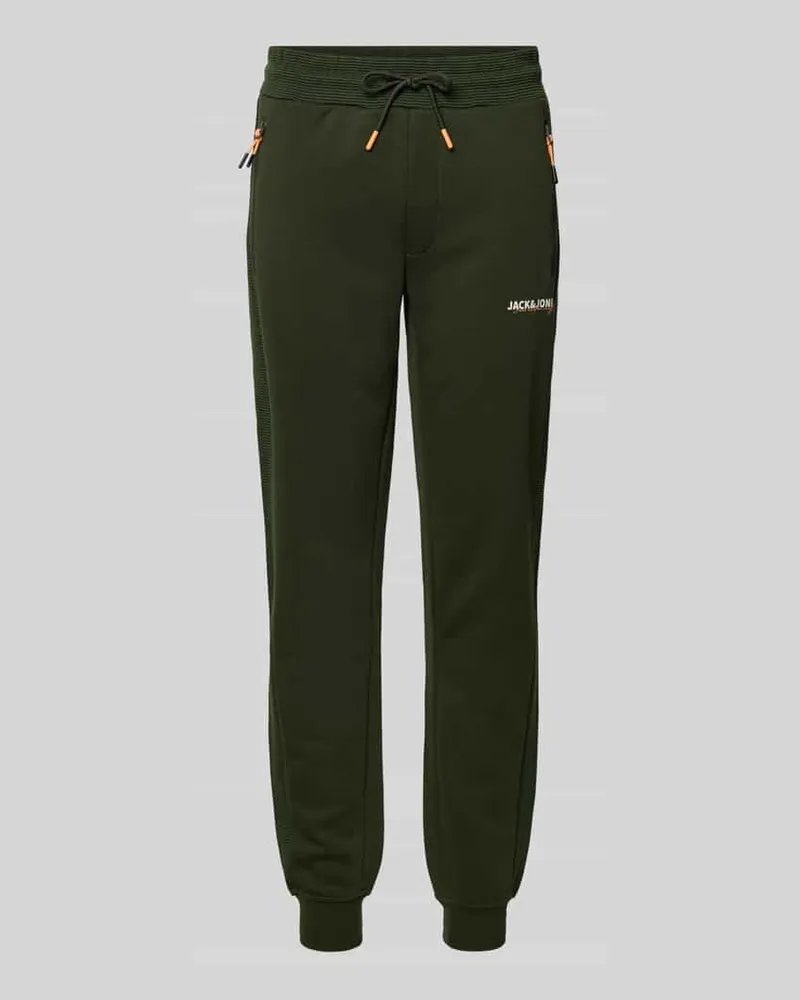 Jack & Jones Slim Fit Sweatpants mit Logo-Print Modell 'Gordon Oliv