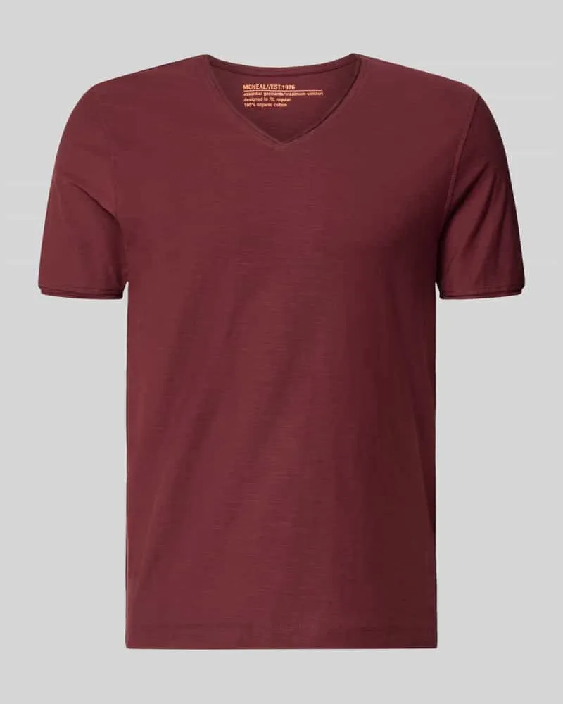 McNeal T-Shirt mit V-Ausschnitt und Rollsaum Dunkelrot
