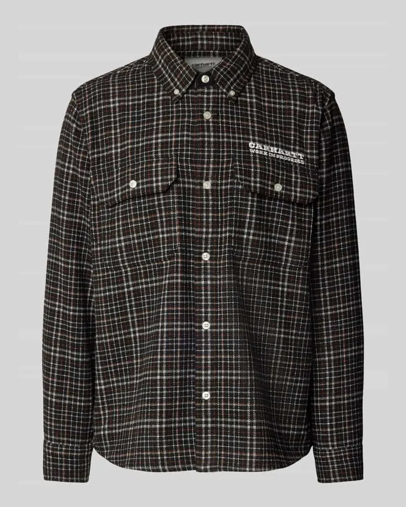 Carhartt WIP Regular Fit Freizeithemd mit Woll-Anteil und Label-Stitching Black