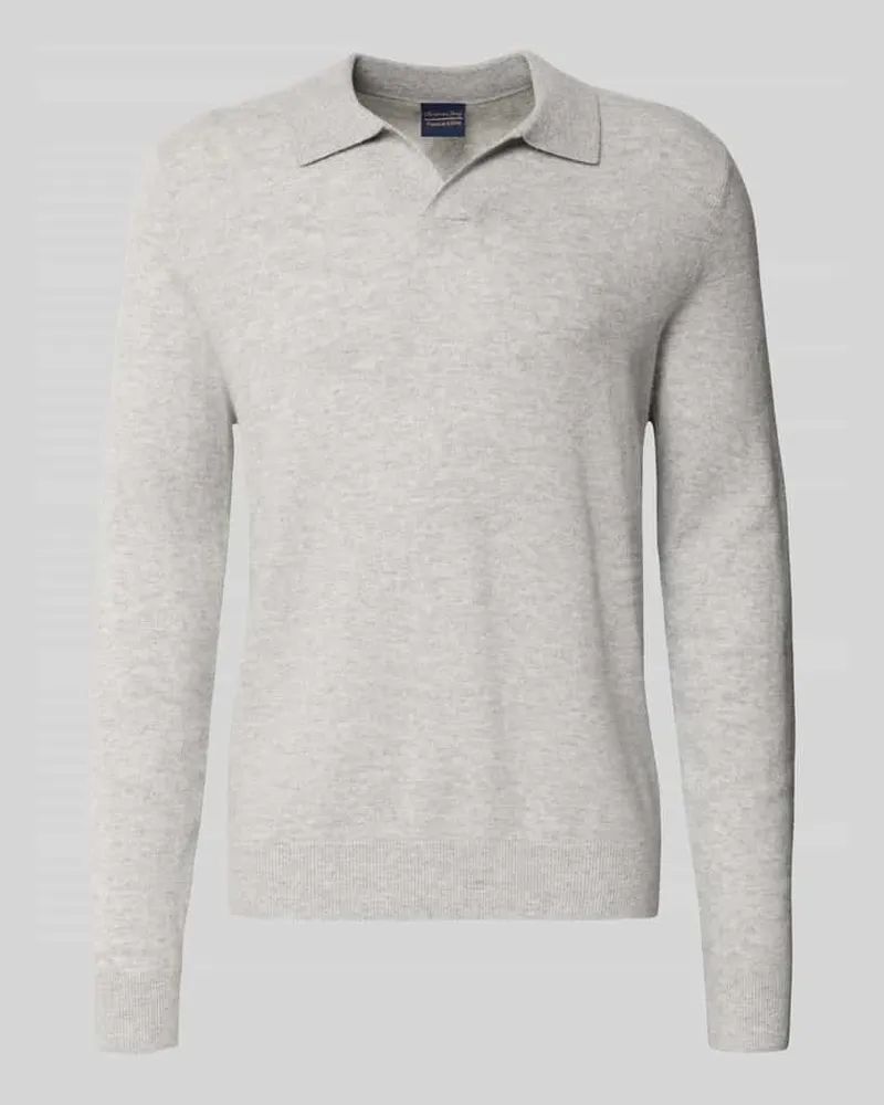 Christian Berg Strickpullover mit Polokragen und V-Ausschnitt Hellgrau