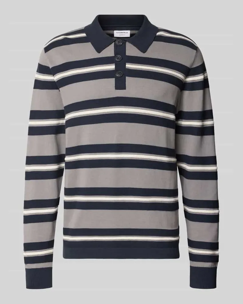 Lindbergh Relaxed Fit Poloshirt aus reiner Baumwolle mit Streifenmuster Hellgrau