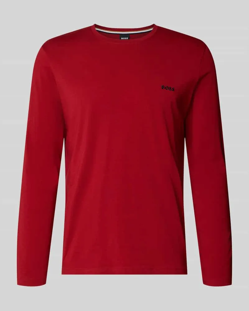 HUGO BOSS Langarmshirt mit kleinem Logo-Schriftzug Dunkelrot