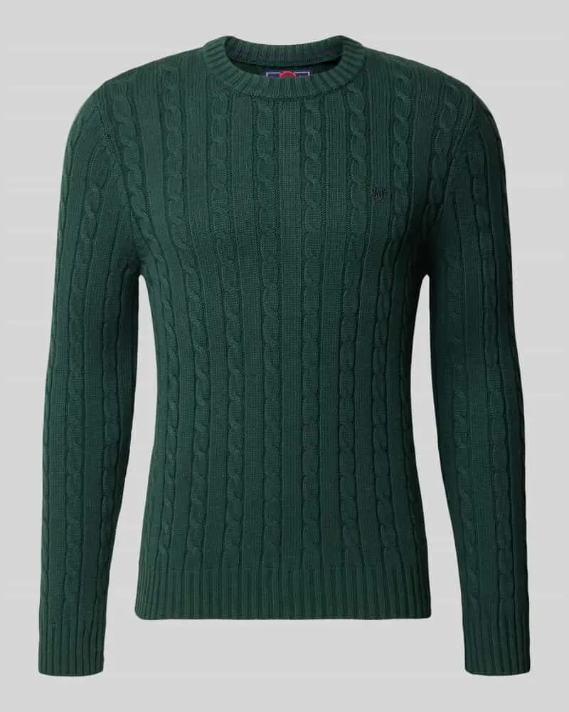 Superdry. Strickpullover mit Zopfmuster und Rundhalsausschnitt Dunkelgruen