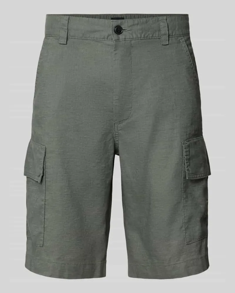 HUGO BOSS Relaxed Fit Cargoshorts aus Leinen-Mix Modell 'SISLA-CARGO-S1 Oliv