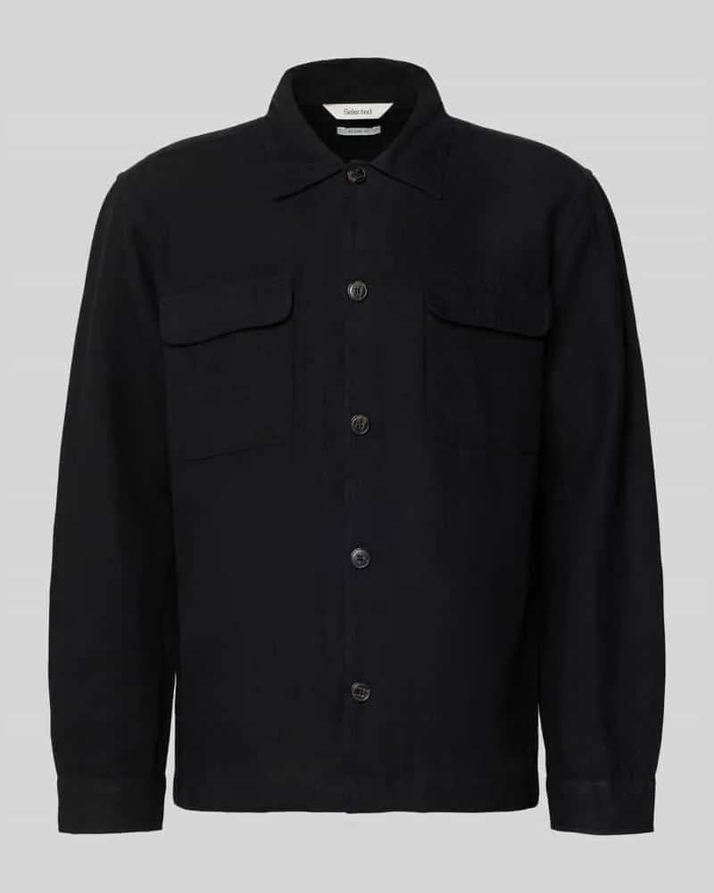 Selected Homme Relaxed Fit Hemdjacke aus Leinen-Baumwoll-Mix Modell 'LEROY Black