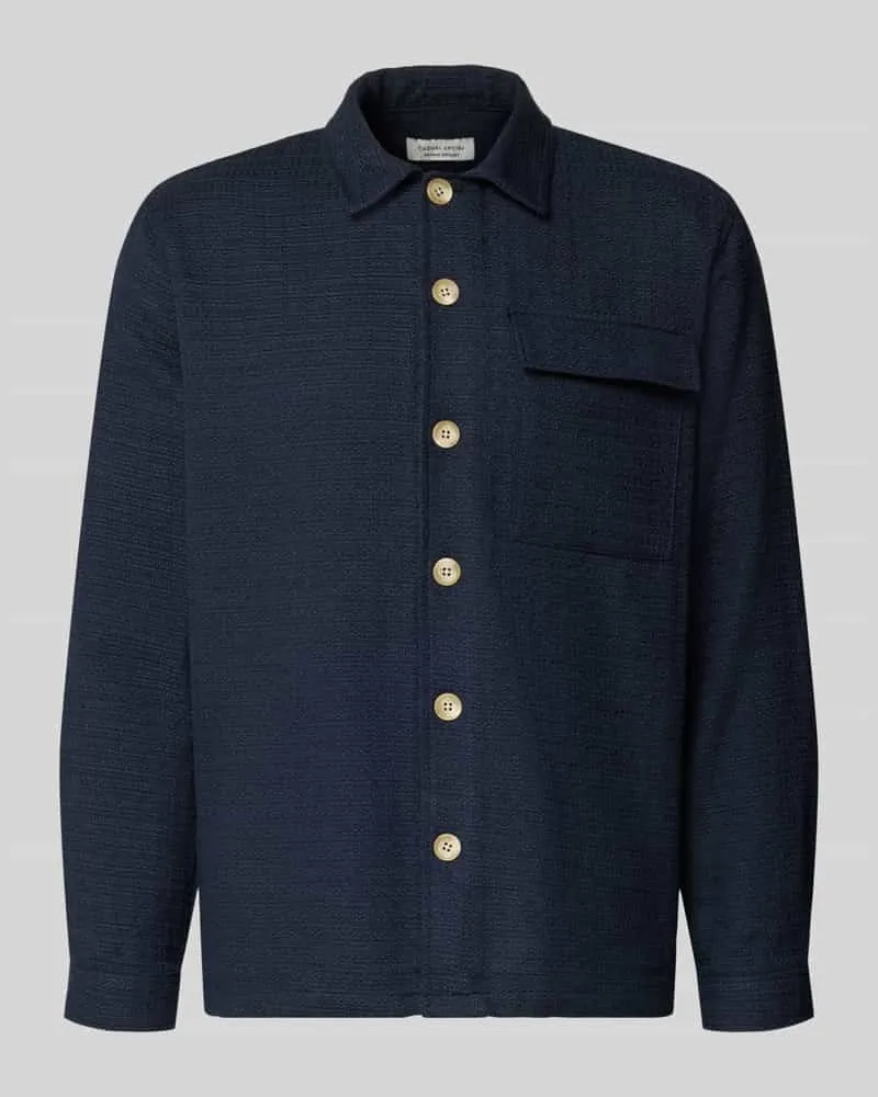 Casual Friday Regular Fit Hemdjacke mit Brusttasche Modell 'Matt Marine