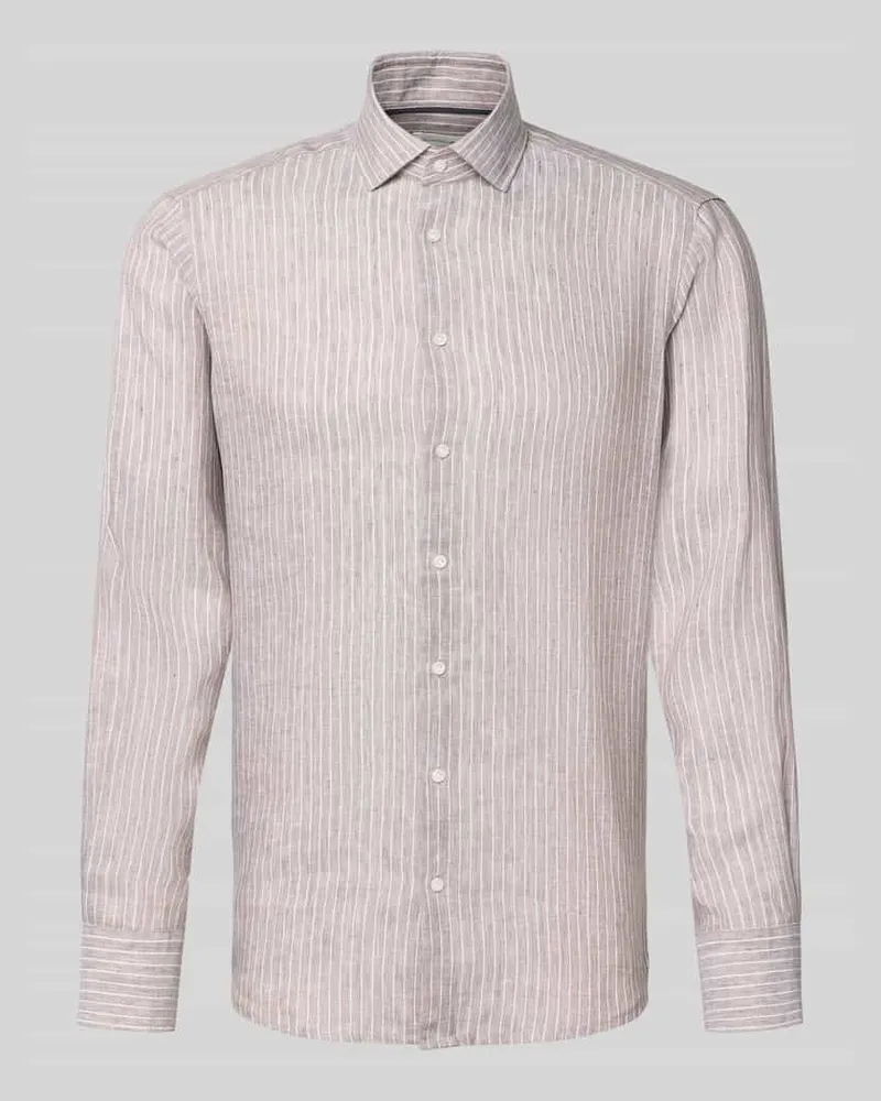 Christian Berg Regular Fit Leinenhemd mit Kentkragen Mittelbraun