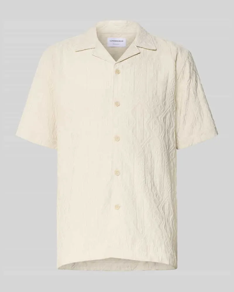 Lindbergh Regular Fit Kurzarmhemd aus Viskose-Mix mit Strukturmuster Weiss