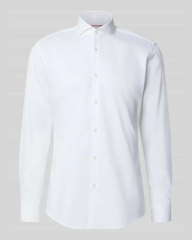 HUGO BOSS Slim Fit Businesshemd aus reiner Baumwolle Modell 'Kason Weiss