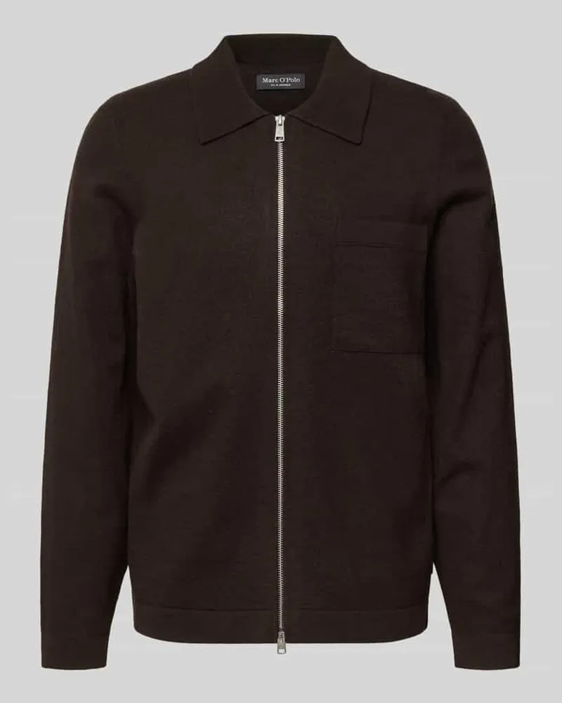 Marc O'Polo Regular Fit Strickjacke aus Schurwoll-Mix Dunkelbraun